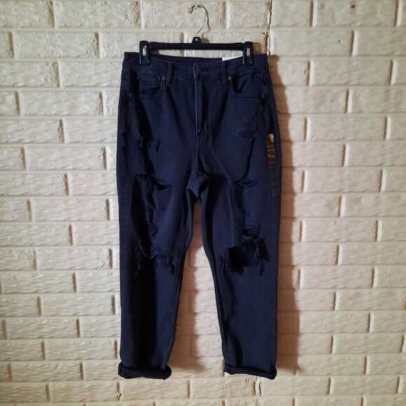 American Eagle Outfitters Denim - American Eagle‎ Mom Jeans Womens Size 8 Black Destroyed Denim Comfort Waist